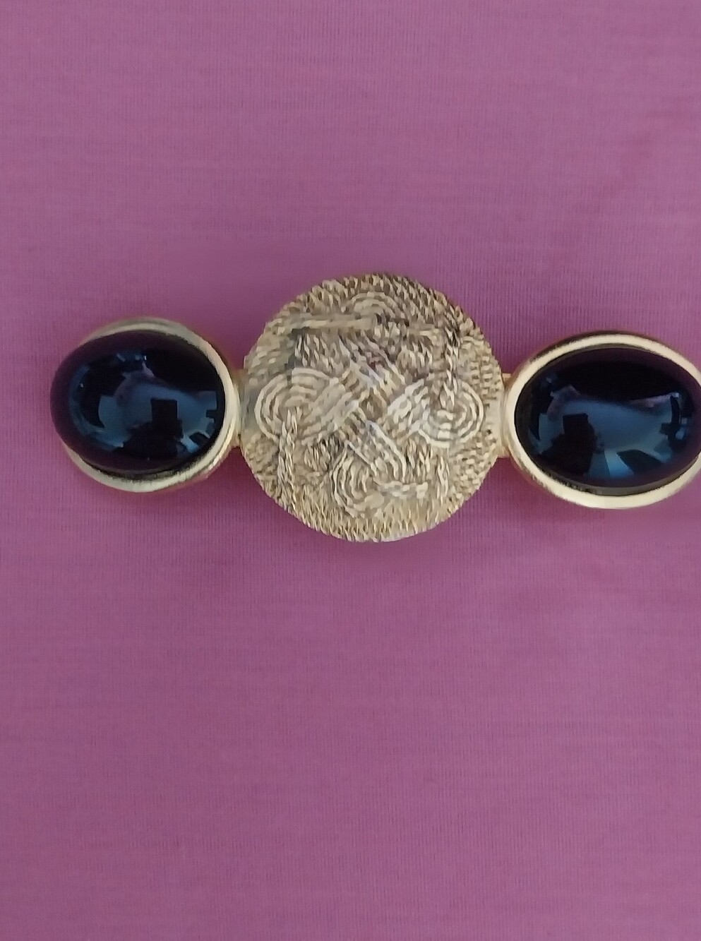Gold-Tone Statement Hairclip with  Dark Cabochons